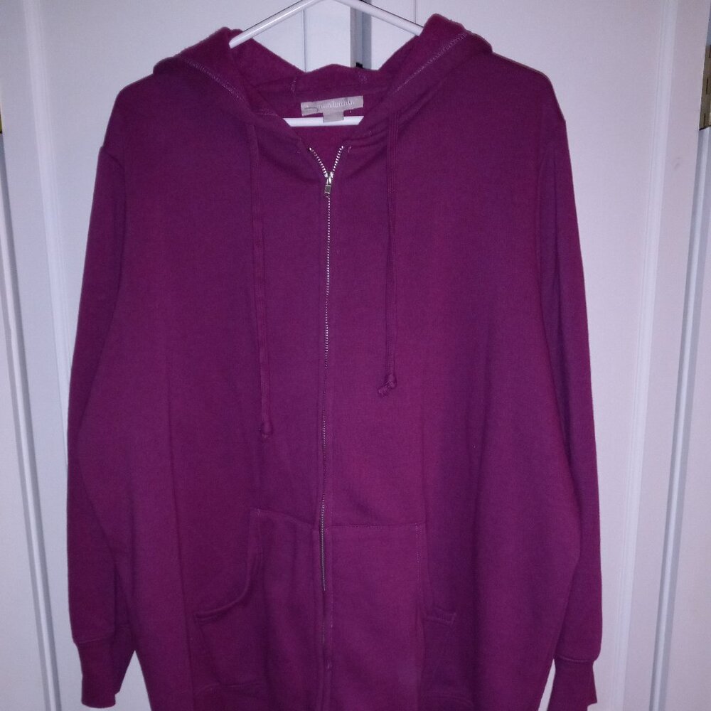 Woman Within Better Fleece Full ZIp Burgundy Hoodie Jacket Sweatshirt 3X 22/24